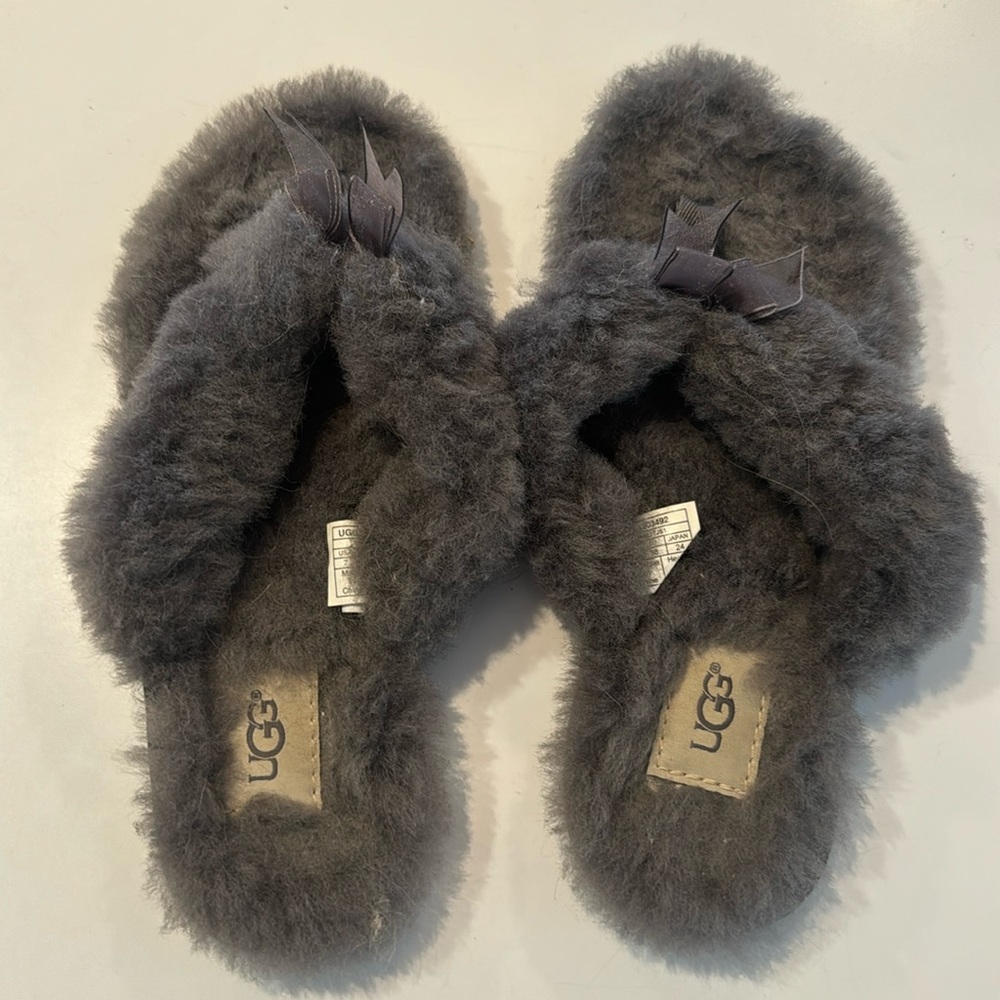 Ugg fluff flip flop grey